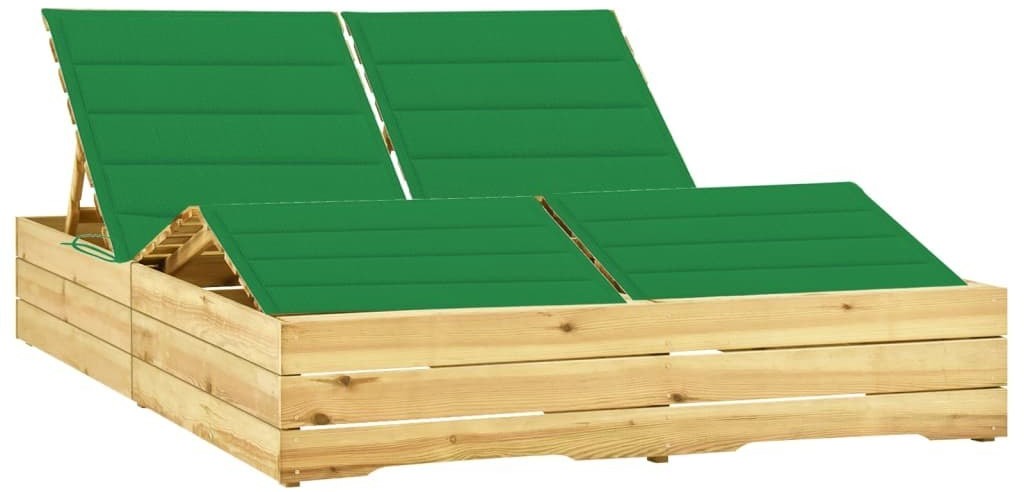 vidaXL Lumarko Podwójny leżak z zielonymi poduszkami, impregnowana sosna! 3065989
