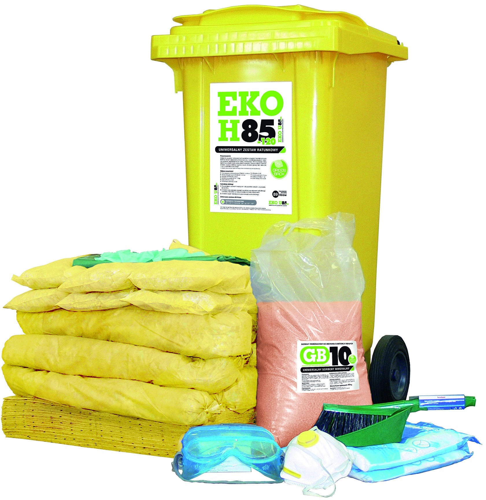 Producent Green Service Zestaw Ratunkowy Chemiczny Eko H120 Pro, Chłonność 109 L. Żółty 105 L.