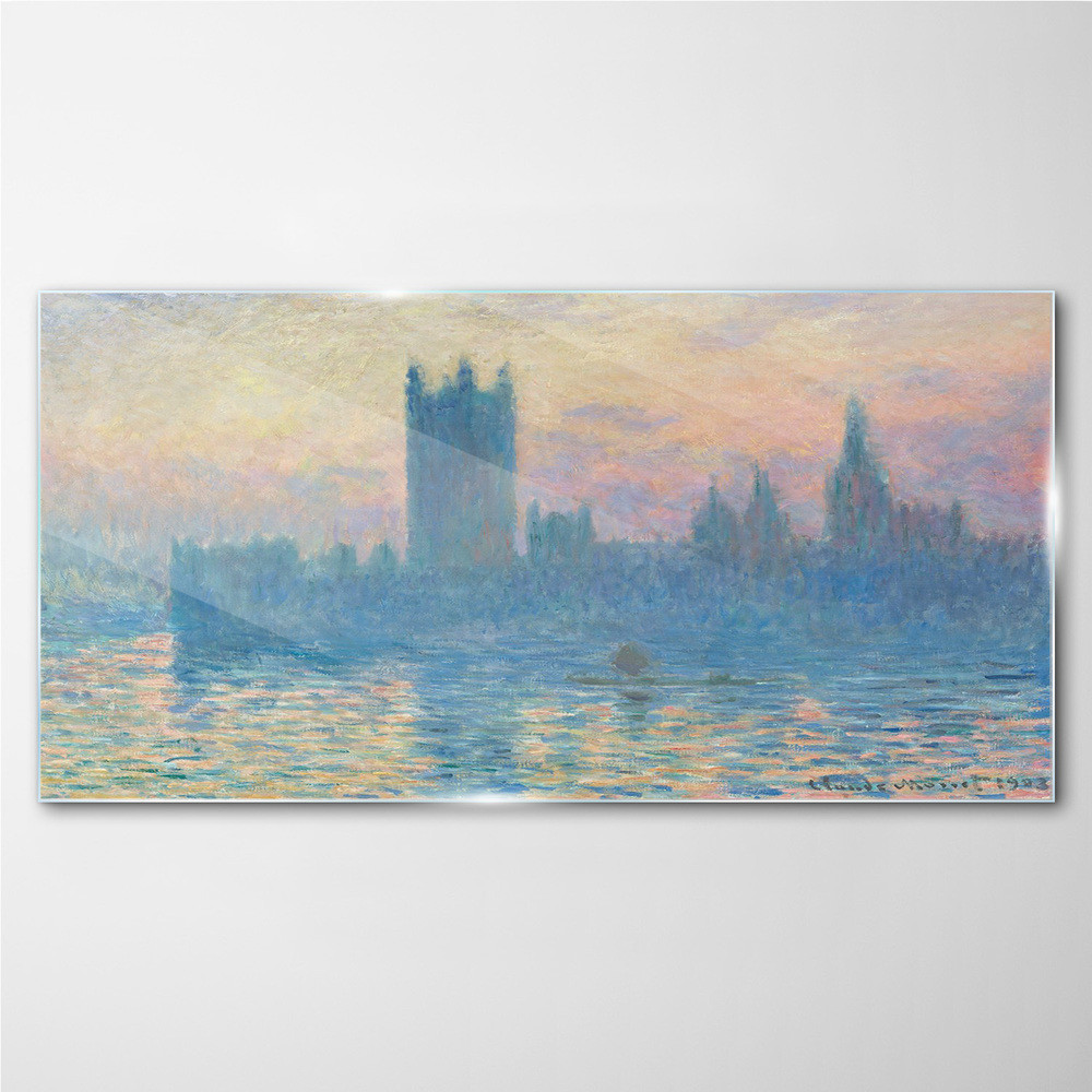 PL Coloray Obraz na Szkle Domy Zachód Słońca Monet 140x70cm