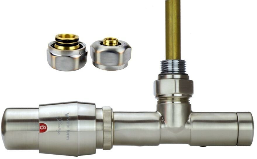 Varioterm Zawór termostatyczny UNICO ze złączką Pex/Cu / GZ1/2 - nikiel szlifowany pex 16 mm lewy