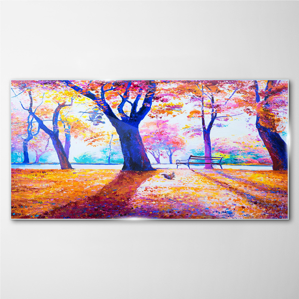 PL Coloray Obraz Szklany Park Drzewa Liście Jesień 140x70cm