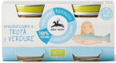 ALCE NERO 4 mc KREM Z PSTRĄGIEM I WARZYWAMI BEZGLUTENOWY BIO (2 x 80 g) 160 g - ALCE NERO BP-8009004810556
