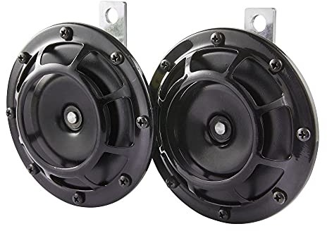HELLA 3AG 003 399-081 Klakson - B133 - 12V - 118dB(A) - Przedział częstotliwości: 375/500Hz - Sygnał wzmocniony - Kolor obudowy: czarny - Złącze wtykowe płaskie - Komplet - Ilość: 2 3AG 003 399-081