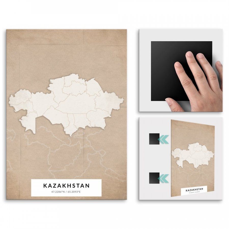 Pix4home Plakat metalowy Mapa Vintage Kazachstan L POS-L-04338