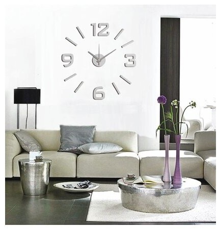 StarDeco Zegar ścienny matowy srebrny, śr. 60 cm