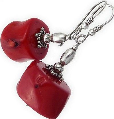 Arande Naturalny Koral Duży Piękne Kolczyki Srebro