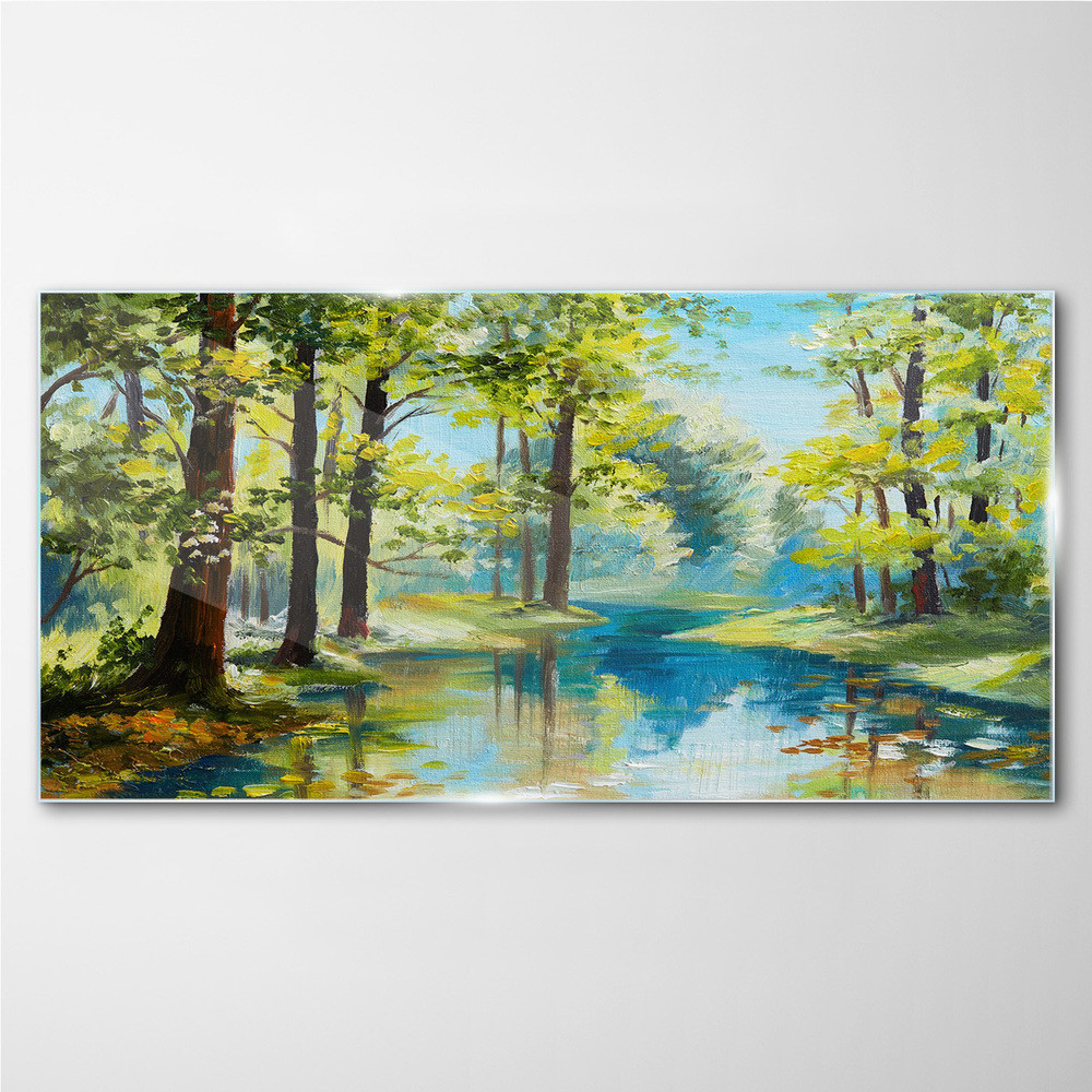 PL Coloray Obraz na Szkle malarstwo las rzeka przyroda 120x60cm