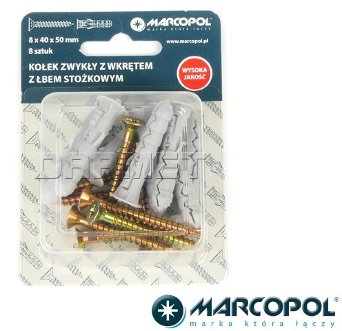 Kołki rozporowe z wkrętami 8 x 40 x 50 mm, 8 szt. - MARCOPOL (QB0101) QB0101