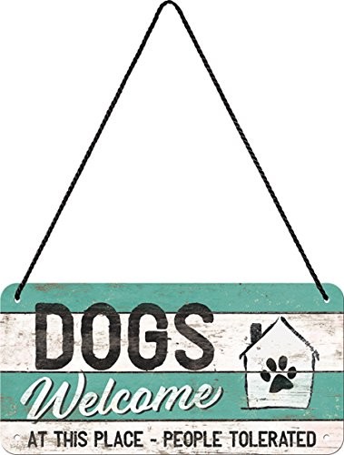 Art Nostalgic 28015 Łapa tabliczka na drzwi tabliczka blaszana Dogs Welcome | | haengeschild | Tabliczka | w zestawie sznurem, 10 x 20 cm 28015