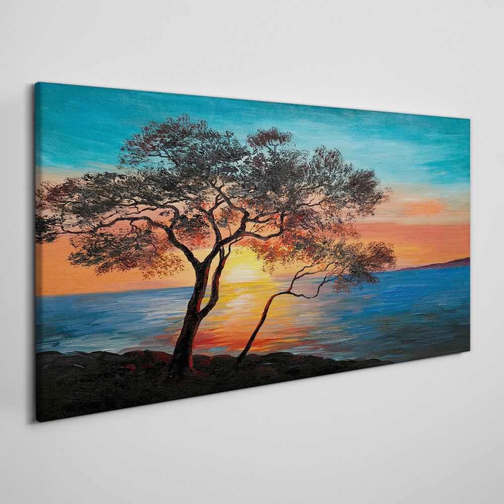 PL Coloray Obraz na Płótnie drzewo morze zachód słońca 100x50cm