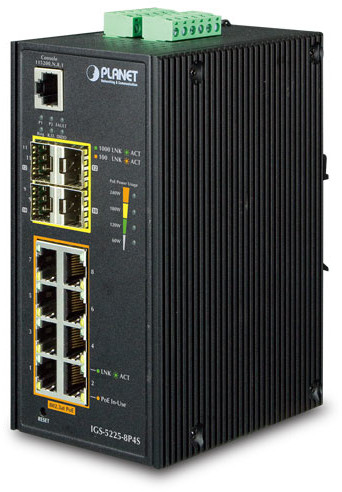Planet IP30 Industrial L2+/L4 8-Port 1000T 802.3at PoE+ 4-port 100/1000X SFP IGS-5225-8P4S