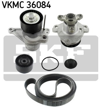 SKF Pompa wodna + zestaw paska klinowego wielorowkowego VKMC 36084