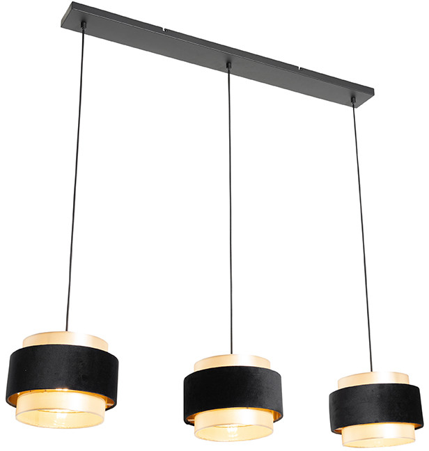 QAZQA Moderne hanglamp zwart met goud 3-lichts - Elif 104952