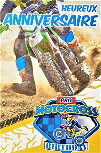 Afie Kartka z życzeniami na urodziny, niebieska, błyszcząca, do motocrossu, sportu, mechaniczna, prędkości, wyprodukowana we Francji 65-1252