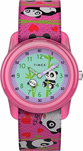 Timex Timex dziecięcy analogowy 28 mm elastyczny zegarek z tkaniny pasek Różowa Panda