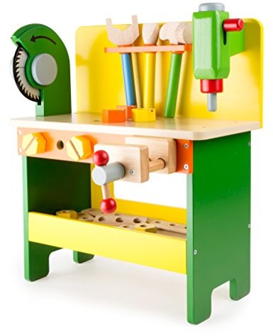 Legler Small Foot by stół warsztatowy z drewna od 3 lat, różne drewniane zabawki ze śrubami, nakrętkami i deskami z otworami
