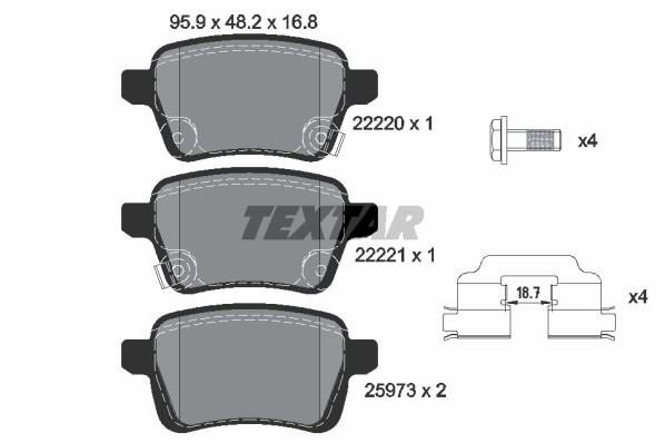 TEXTAR Zestaw klocków hamulcowych, hamulce tarczowe 2222001 2222001