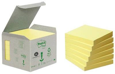 Post-It 3M Bloczki ekologiczne (654-1B), 76x76mm, 6x100 kart., żółte 3M-FT510118696