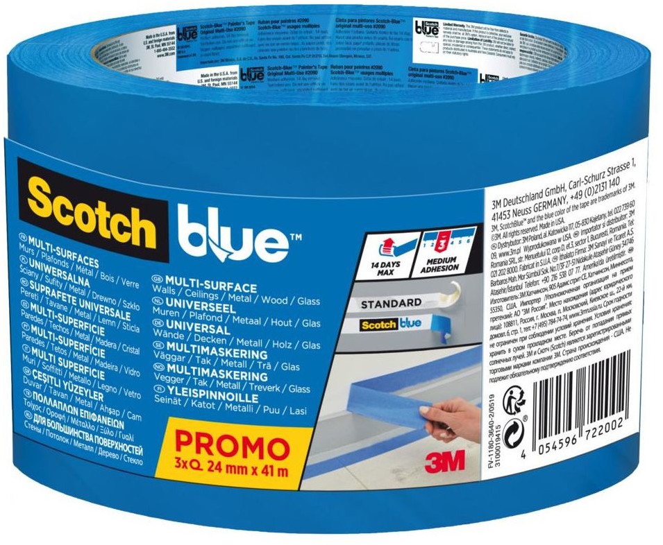 3M Taśma malarska 3 szt. UNIWERSALNA 24 mm x 41 m SCOTCHBLUE