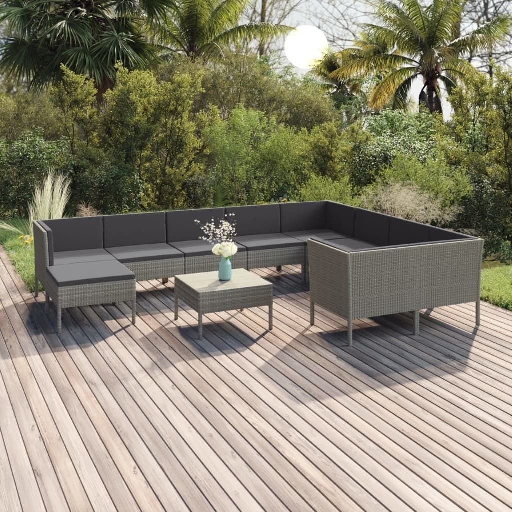 vidaXL 11-cz zestaw wypoczynkowy do ogrodu poduszki szary rattan PE 3094506