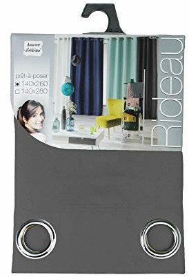 Douceur d'Intérieur Absolu zasłona z oczkami, mikrofibra, jednokolorowa, poliester, antracytowa, 280 x 140 cm