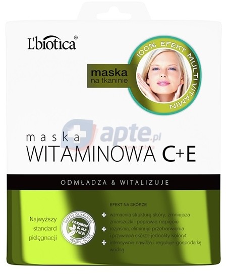 L'biotica L'biotica maska do twarzy WITAMINOWA C+E na tkaninie 23ml x1 sztuka