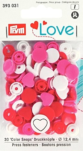Prym Love prymlove kształt serca zatrzask bez szycia colorsnaps zatrzaski, z tworzywa sztucznego, czerwony/biały/jasny róż, 12,4 MM, 30-częściowy PRYM_393031