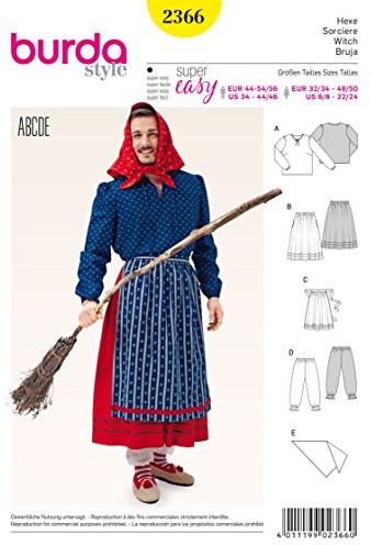 Burda Moderacji Wzorce  2366 karnawał Karnawał Wiedźma (dla kobiet i mężczyzn, rozm. XS  XL) Level 1 Super Easy B2366