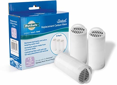 PetSafe Fontanna petsafe filtr wymienny, drink Well, filtr z węglem aktywnym do 360 do picia, organicznymi filtr zapachów i bakterie, świeże czysty czajnik, organiczne, Multi Pack, 3 sztuki, koty i psy PAC-13069