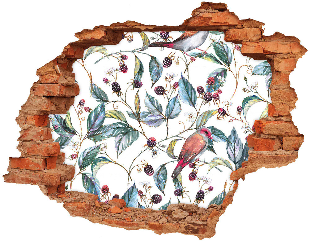Wallmuralia.pl Naklejka 3D dziura na ścianę Jeżyna i ptaki