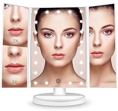 BESTOPE Bestope lustro kosmetyczne z 21 diodami LED. Podświetlane lustro do makijażu na blat stołu, powiększenie 2x / 3x, lustro przenośne, bezprzewodowe, zasilanie akumulatorowe lub przez kabel USB 990528