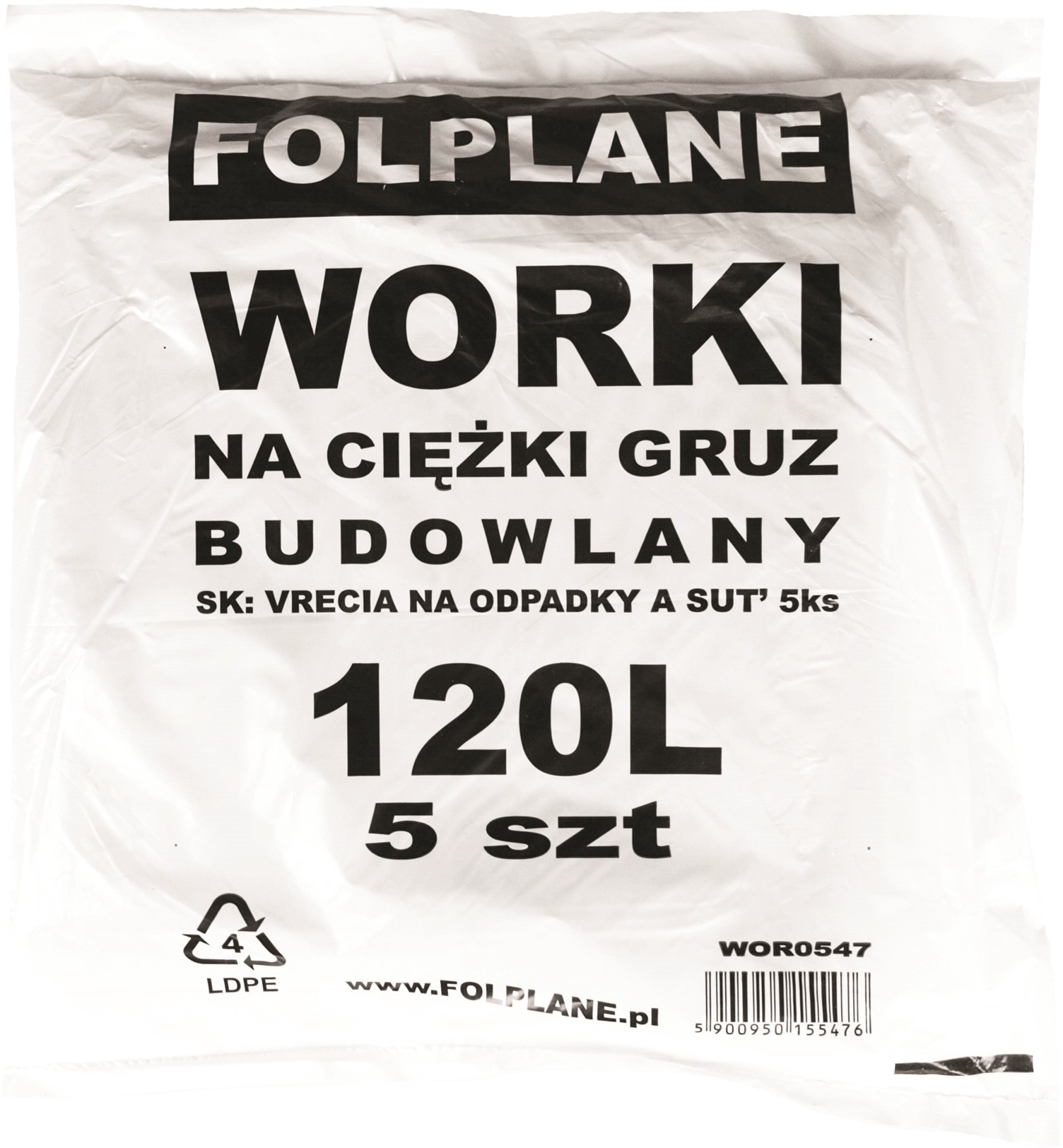 Worki budowlane na gruz 160L op 5szt Folplane