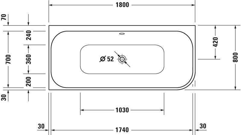 Duravit Happy D.2 Plus 180x80 lewa graphit super matt/biała 700449800000000
