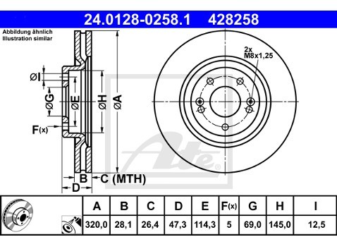 ATE TARCZA HAM 24.0128-0258.1 HYUNDAI IX35 FUEL CELL 14-/ KIA OPTIMA 1.7I 12-  24.0128-0258.1