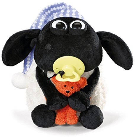 Nici 41470 Shaun Das Schaf maskotka Timmy o małym niedźwiedź, czapka smoczka i snu, 25 cm, kolor: biały/czarny