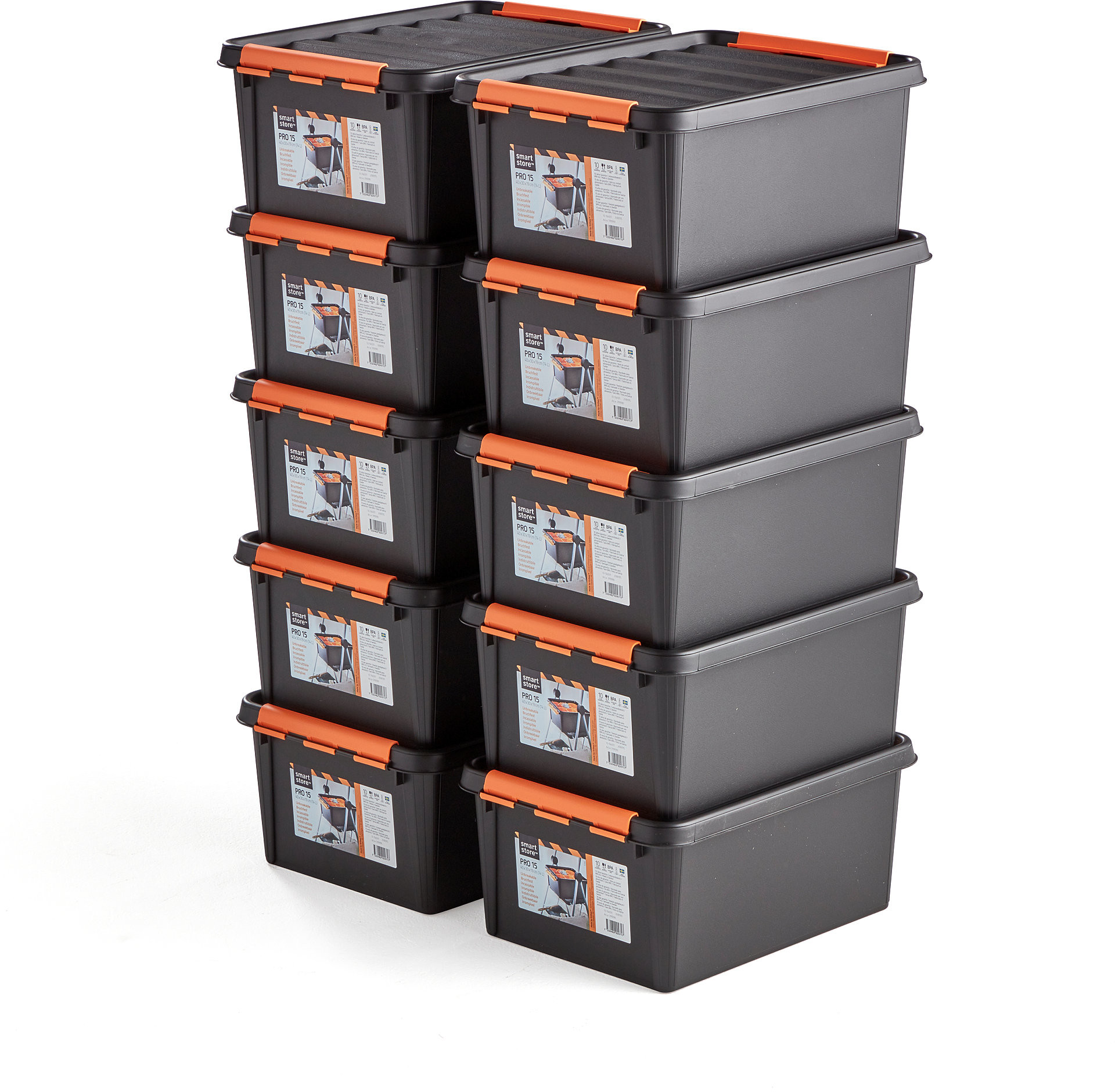 AJ Produkty Platikowy pojemnik z pokrywą, 14 L, 10 szt., 400x300x190 mm, czarny