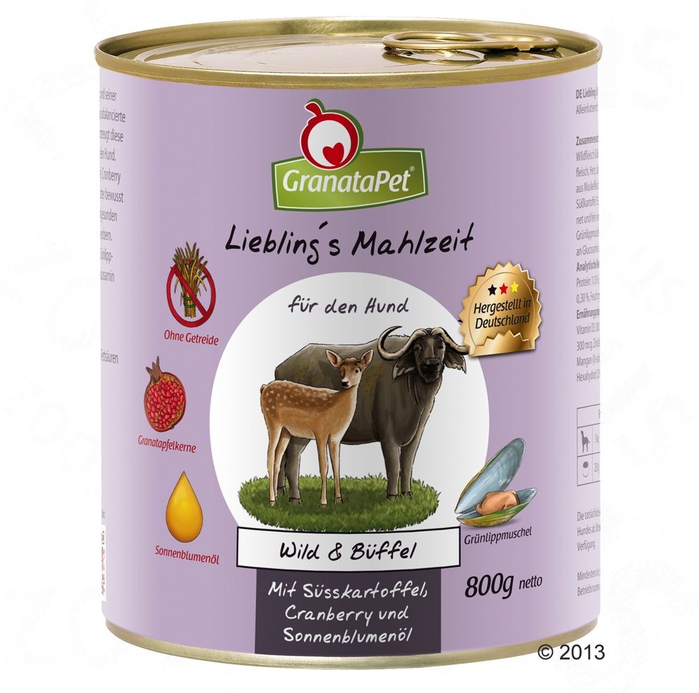 Granata Pet Zestaw Liebling's Mahlzeit, 12 x 800 g - Wołowina & bażant z ziemniakami, szpinakiem i olejem ostowym