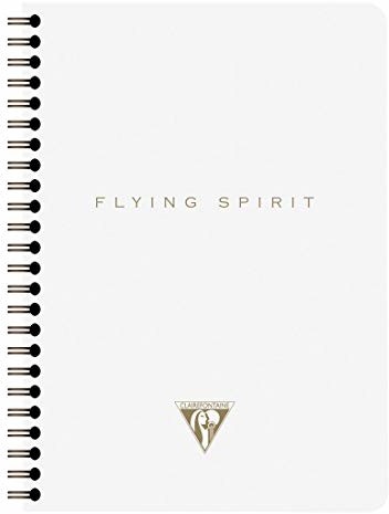 Clairefontaine 104566C notatnik Flying Spirit, z wewnętrznymi kieszeniami i wiązaniem spiralnym, w linie, 60 kartek, DIN A5, 14,8 x 21 cm, 1 sztuka, biały z posortowanymi wzorami 104566C