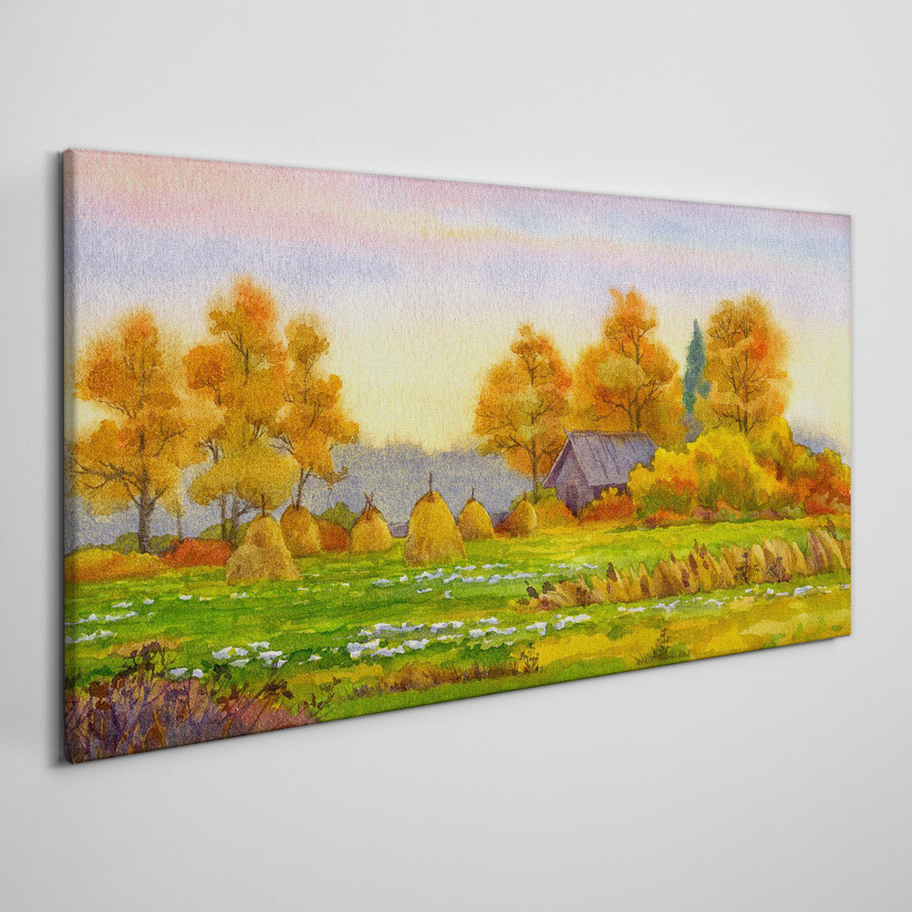 PL Coloray Obraz na Płótnie Malarstwo jesień wieś 140x70cm