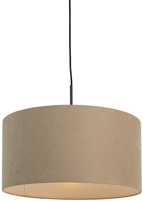 QAZQA Lampa wisząca czarna klosz beżowy 50cm - Combi
