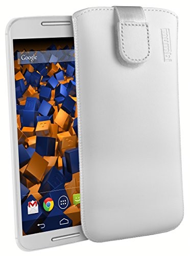 Mumbi Prawdziwe skórzane etui kompatybilne z Motorola Moto X 2. Generation etui skórzane pokrowiec Case Wallet, biały Motorola Moto X 2.Generation