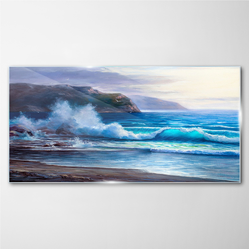 PL Coloray Obraz Szklany wybrzeże fale ocean 100x50cm