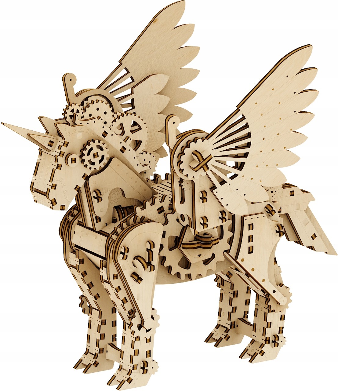 Mały Mechaniczny Jednorożec drewniane puzzle 3D