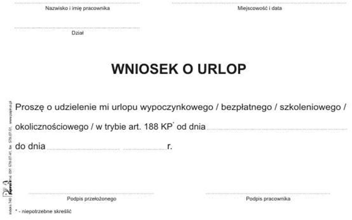 Papirus DRUK WNIOSEK O URLOP A6/60K PIR 740 31508-uniw