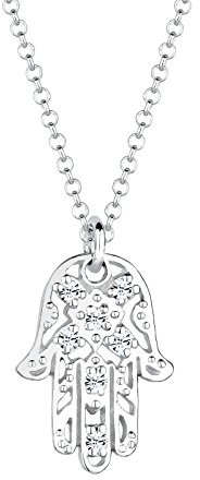 Elli 0105991613_45 łańcuszek damski z zawieszką w kształcie dłoni Hamsa, z kryształami Swarovskiego, szlif brylantowy, srebro próba 925 0105991613_45
