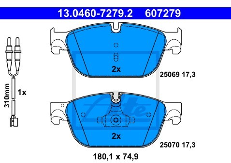 ATE KLOCKI HAM 13.0460-7279.2 CITROEN C5 2.2HDI 204KM 10-, C6 3.0HDI 241KM 09- 13.0460-7279.2