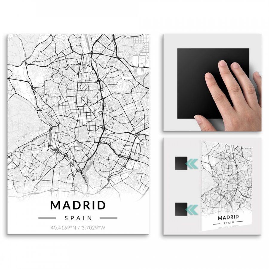Pix4home Plakat metalowy Mapa B&W Madryd L POS-L-03416