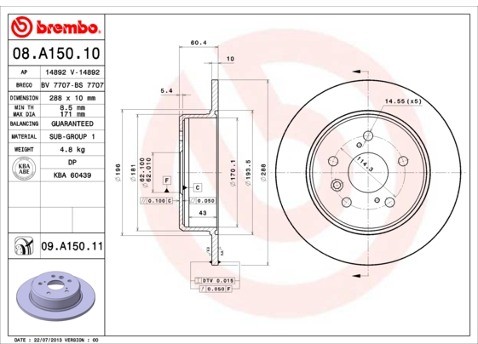 BREMBO Tarcza hamulcowa 08.A150.11