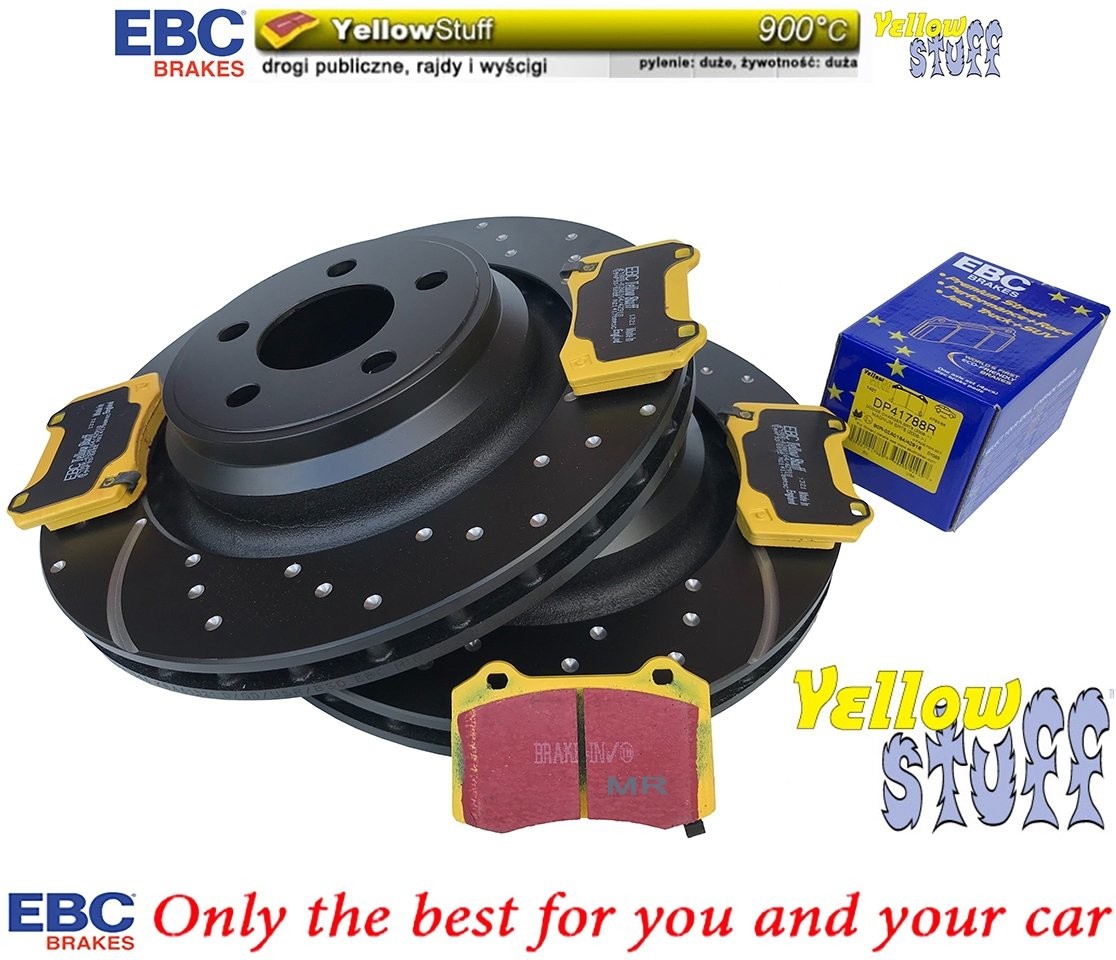 EBC Brakes Tylne klocki YellowStuff + NAWIERCANE NACINANE tarcze hamulcowe 350mm EBC seria GD Dodge Challenger SRT Hellcat Scat Pack GD7366+DP41788R