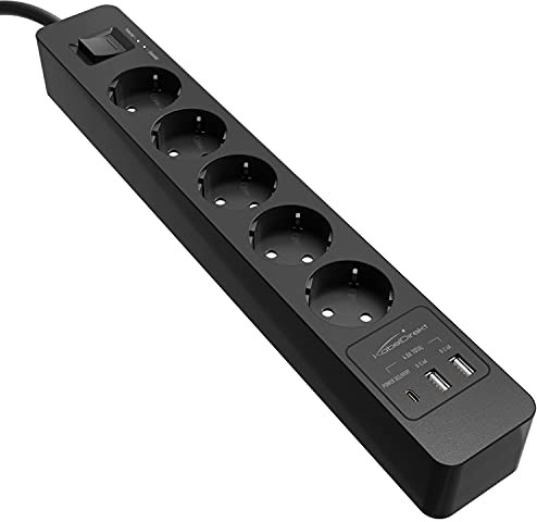 KabelDirekt KabelDirekt  Listwa zasilająca z 5 gniazdami wtykowymi (USB, Power Delivery 3.0, ładuje w zależności od urządzenia do 3× szybciej, zabezpieczenie przed przepięciami, sprawdzony przez TÜV, czarny) kabeldirektlistwa5-parent